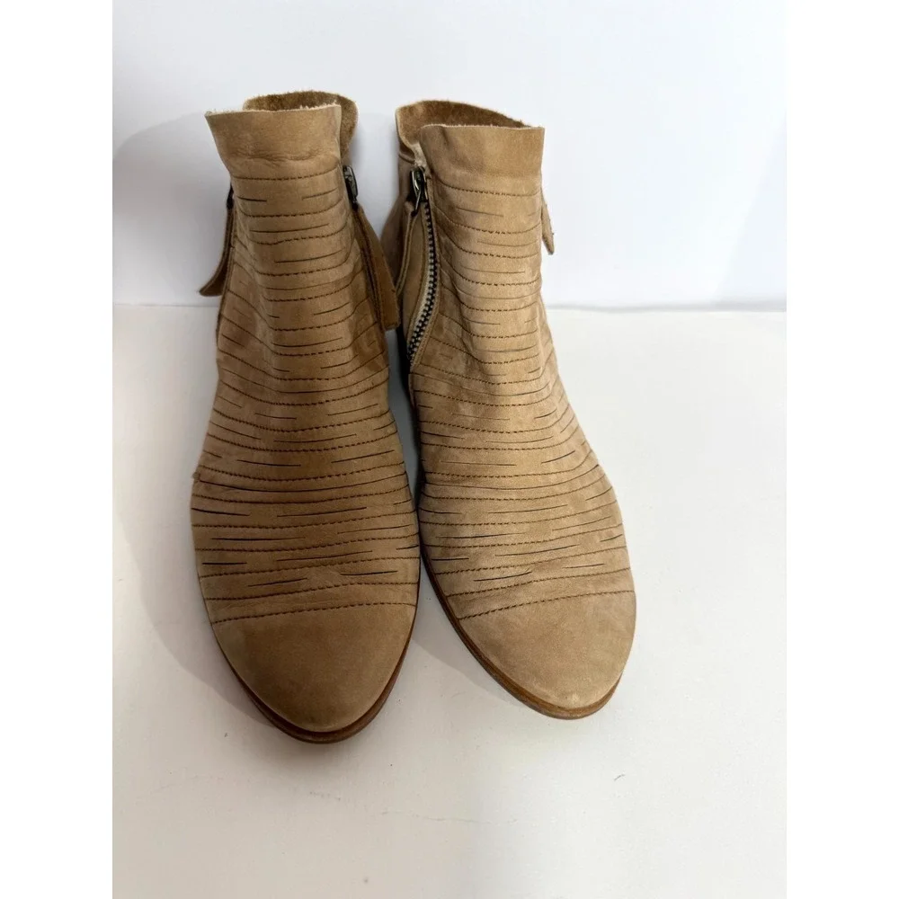 Paul Green Shasta Sliced Women Bootie 3 Brown Leather Side Zip Heeled Ankle Boot